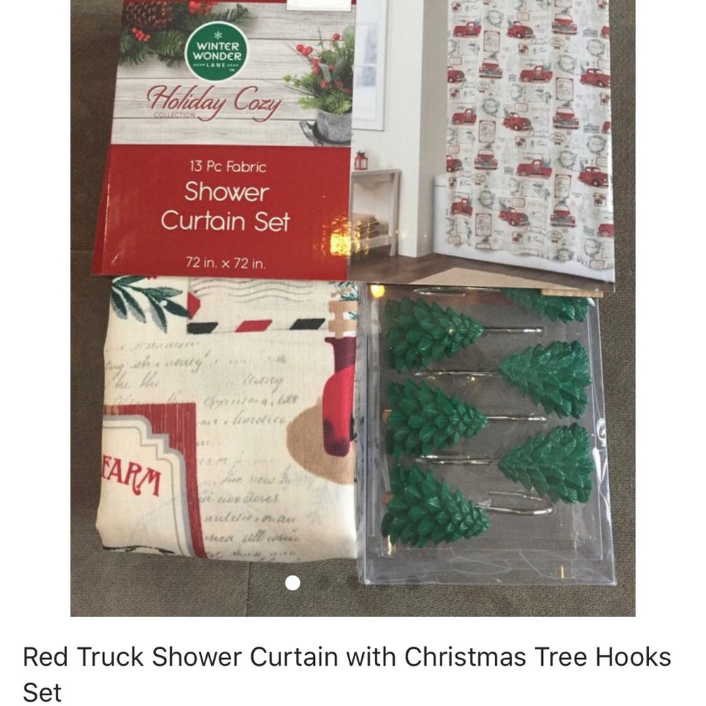 Christmas red truck farmhouse shower curtain